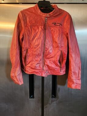Harley-Davidson Women's Red Leather Motorcycle Jacket Size L Genuine Leather